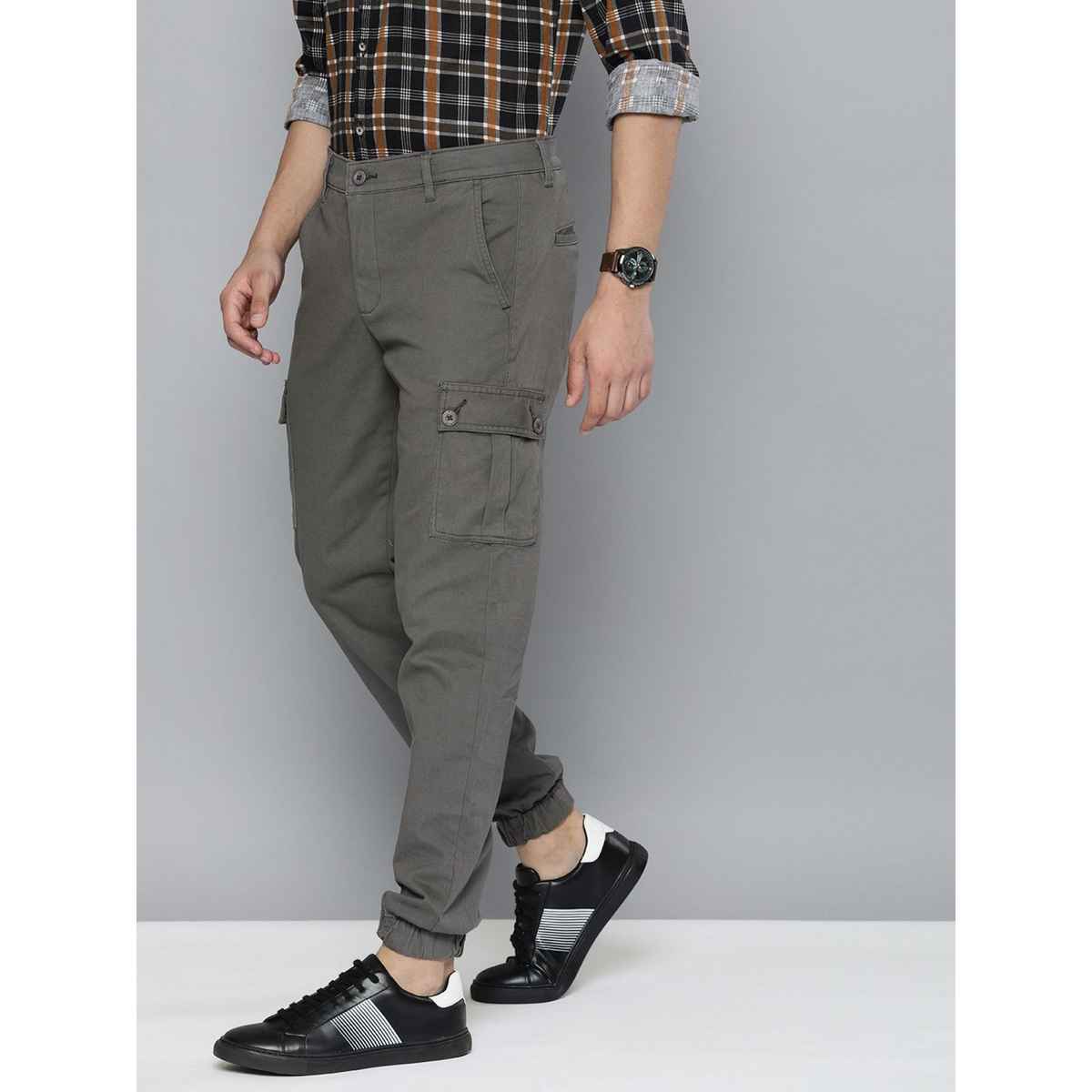 The Indian Garage Co Men's Slim Fit Solid Casual Trouser | Grey - 36