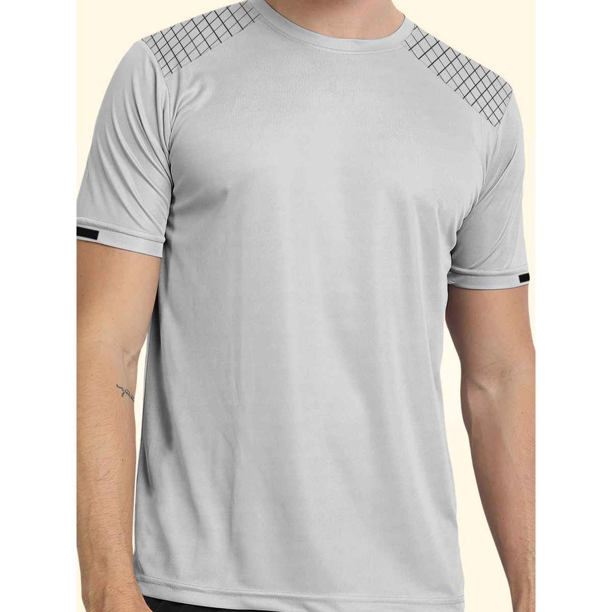 FTX Men s Solid Round Neck Polyester Half Sleeve Casual T-shirt | Light Grey | L