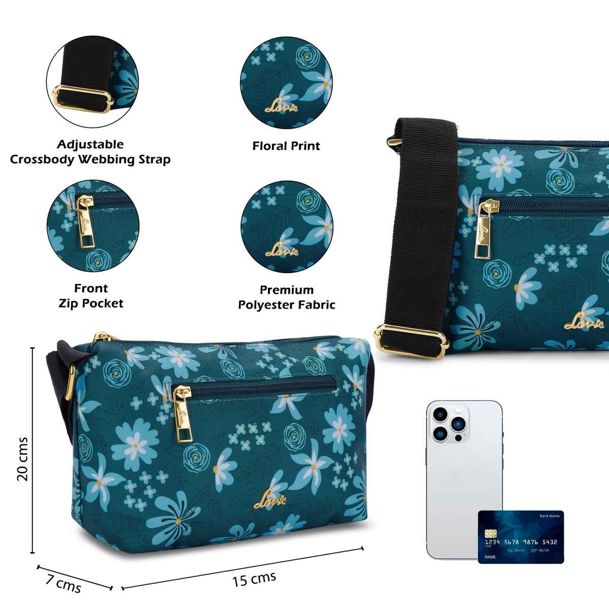 Lavie Women's Trixie Floral Cross Body Sling Bag | Ladies Purse Handbag | Dark Green