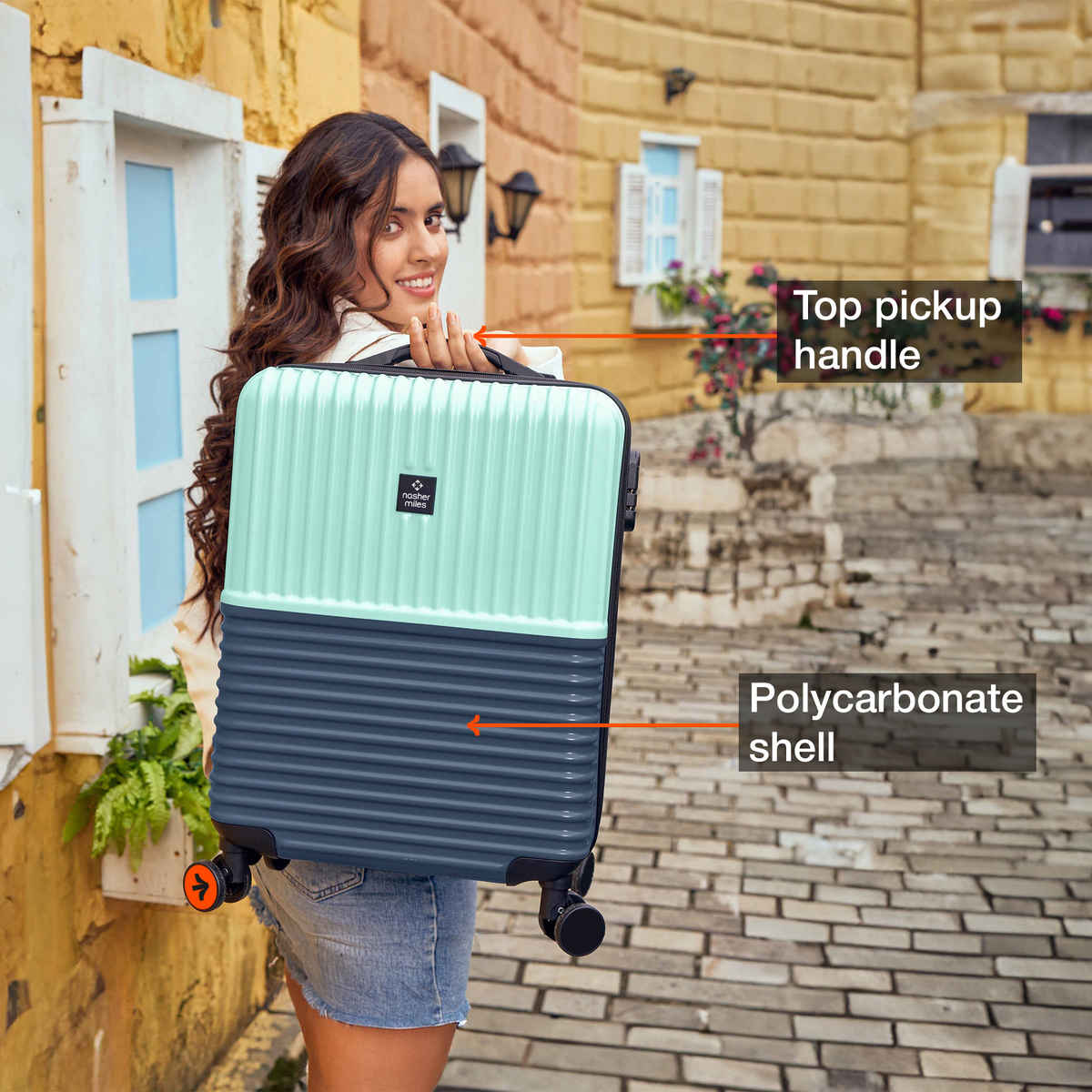 Nasher Miles Unisex Polycarbonate 47 L Hardside Luggage | Dark Blue and Teal - S