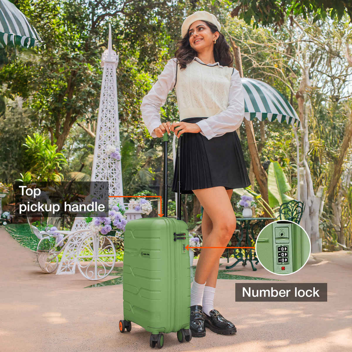 Nasher Miles Paris Cabin Hard Sided Polypropylene 20 Inch|55 cm Trolley Bag - Avacado Green