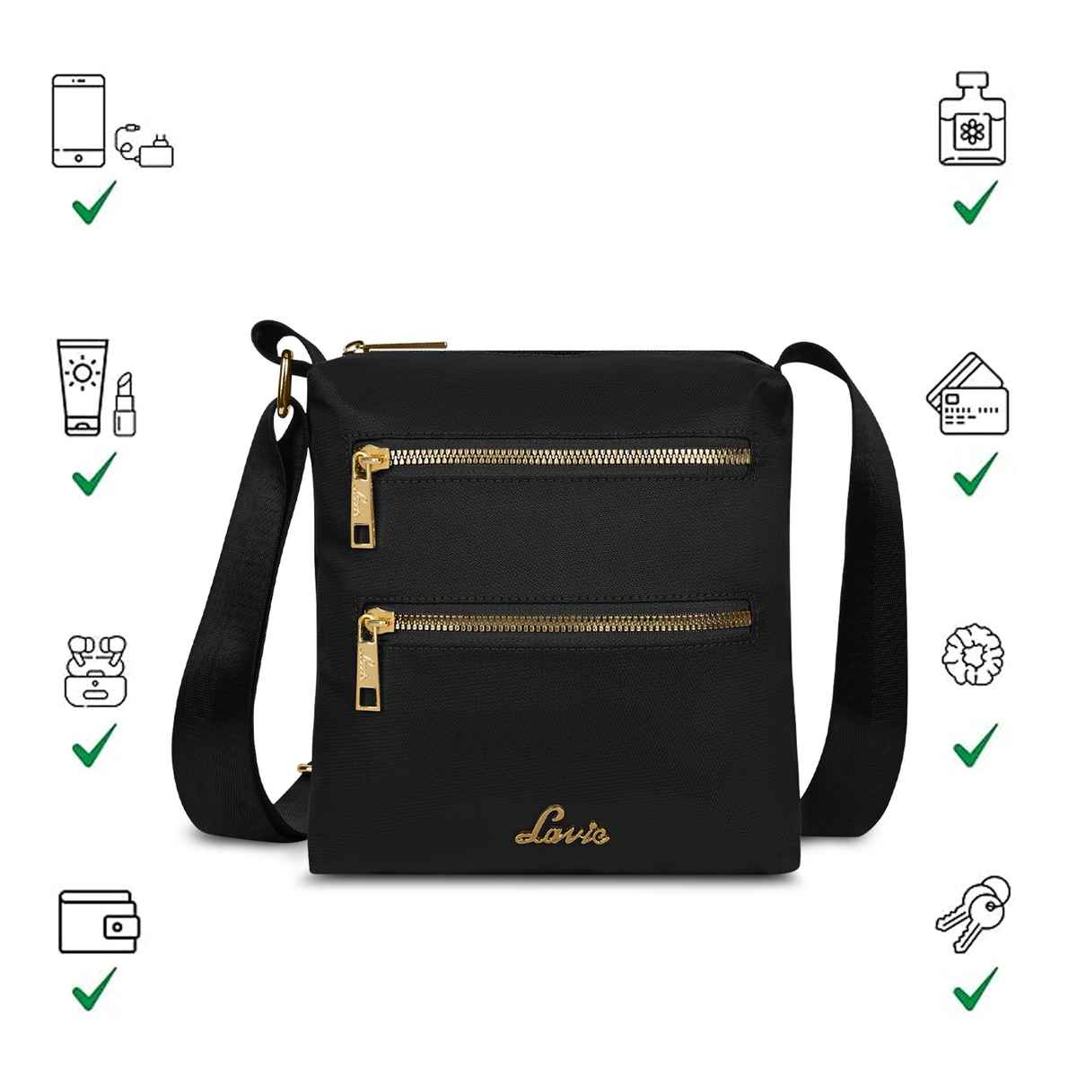 Lavie Women's Miko Top Zip Cross Body Sling Bag | Ladies Purse Handbag | Black