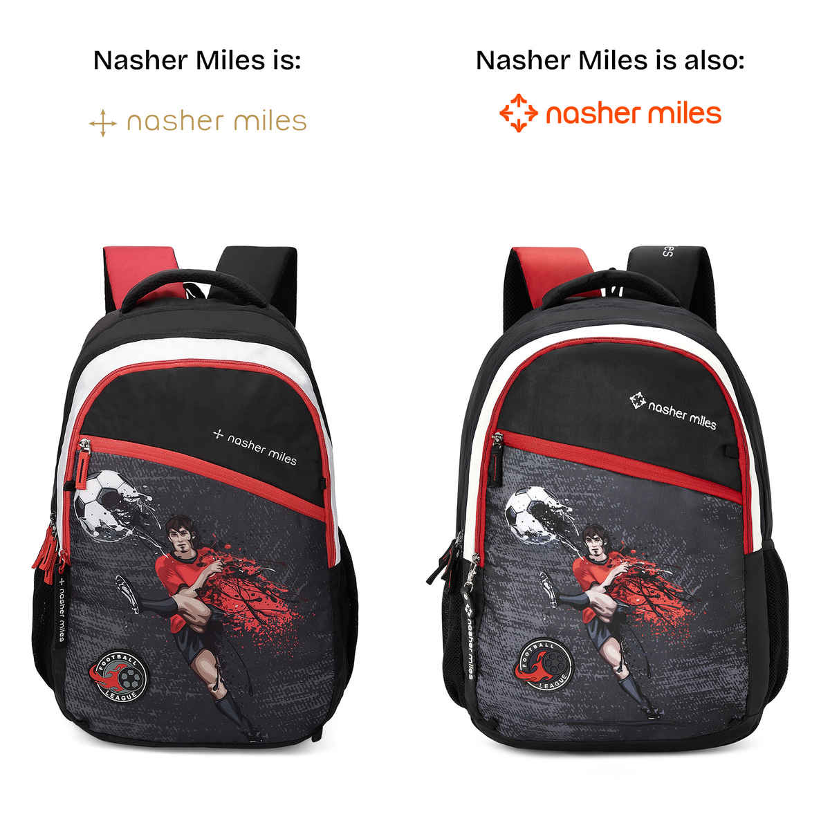 Nasher Miles Football Strike Backpack- Unisex- 3 Compartment College Bag - Black - 45L