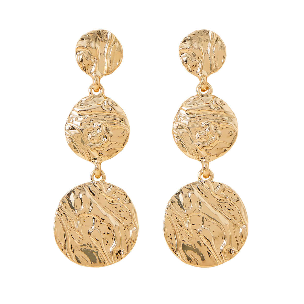 Accessorize London Women's Gold Textured Circle Long Drop Earrings - Gold