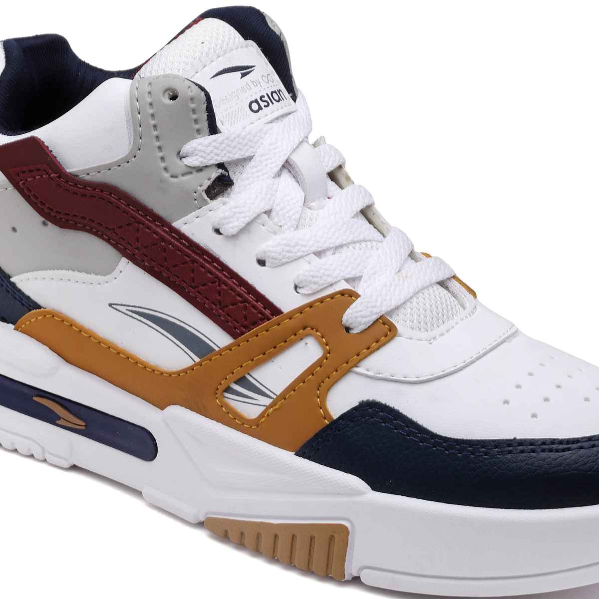 Asian Men s Mexico-11 White Navy Mustard Hightop Sneakers | UK-9