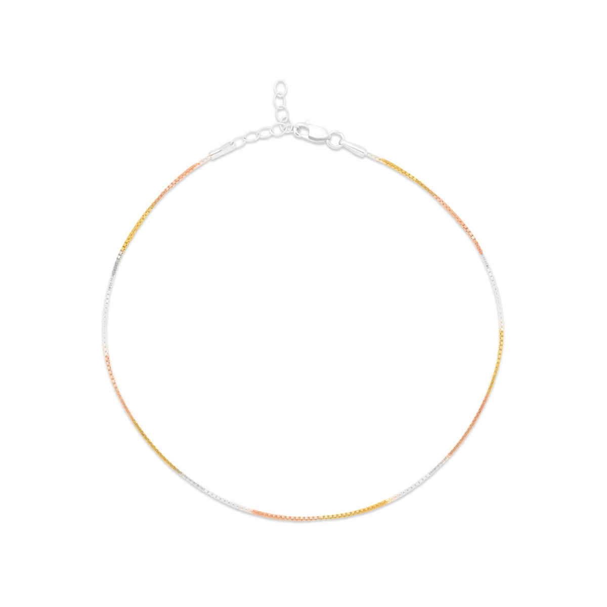 Zavya Solid Tri-Colour Plated 925 Sterling Silver Chain Anklet - Pair