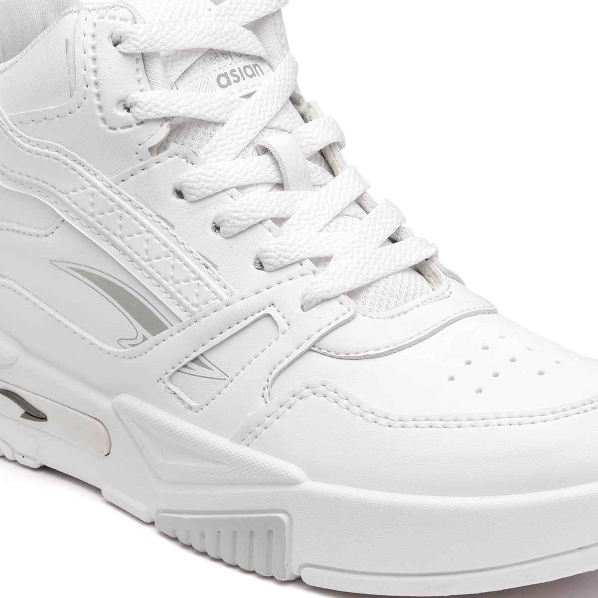 Asian Men s Mexico-11 Full White Hightop Sneakers | UK-7