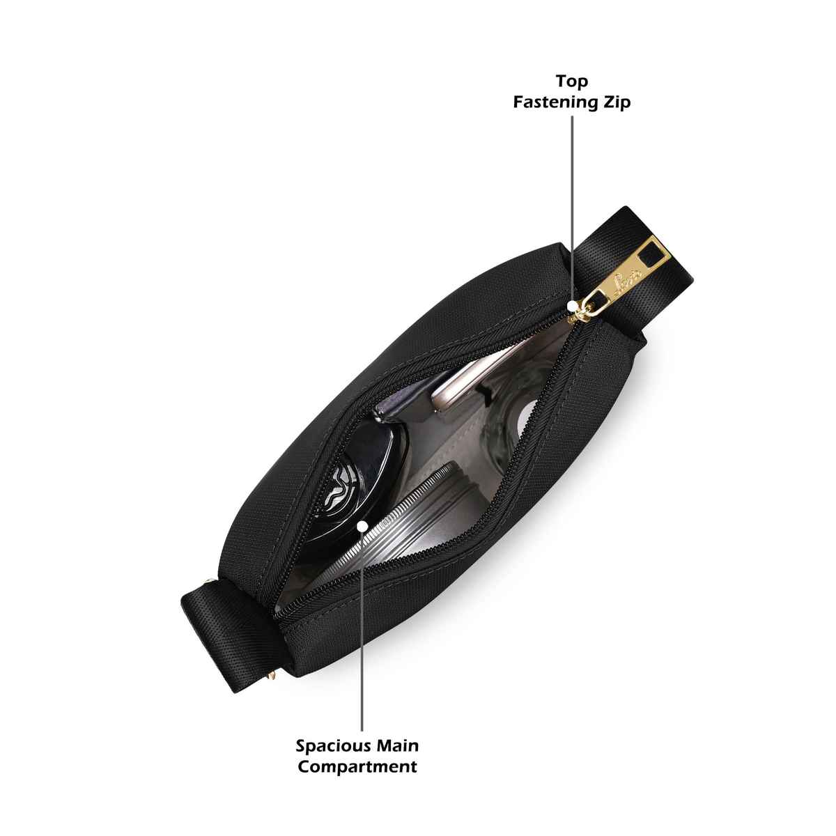 Lavie Women's Miko Top Zip Cross Body Sling Bag | Ladies Purse Handbag | Black