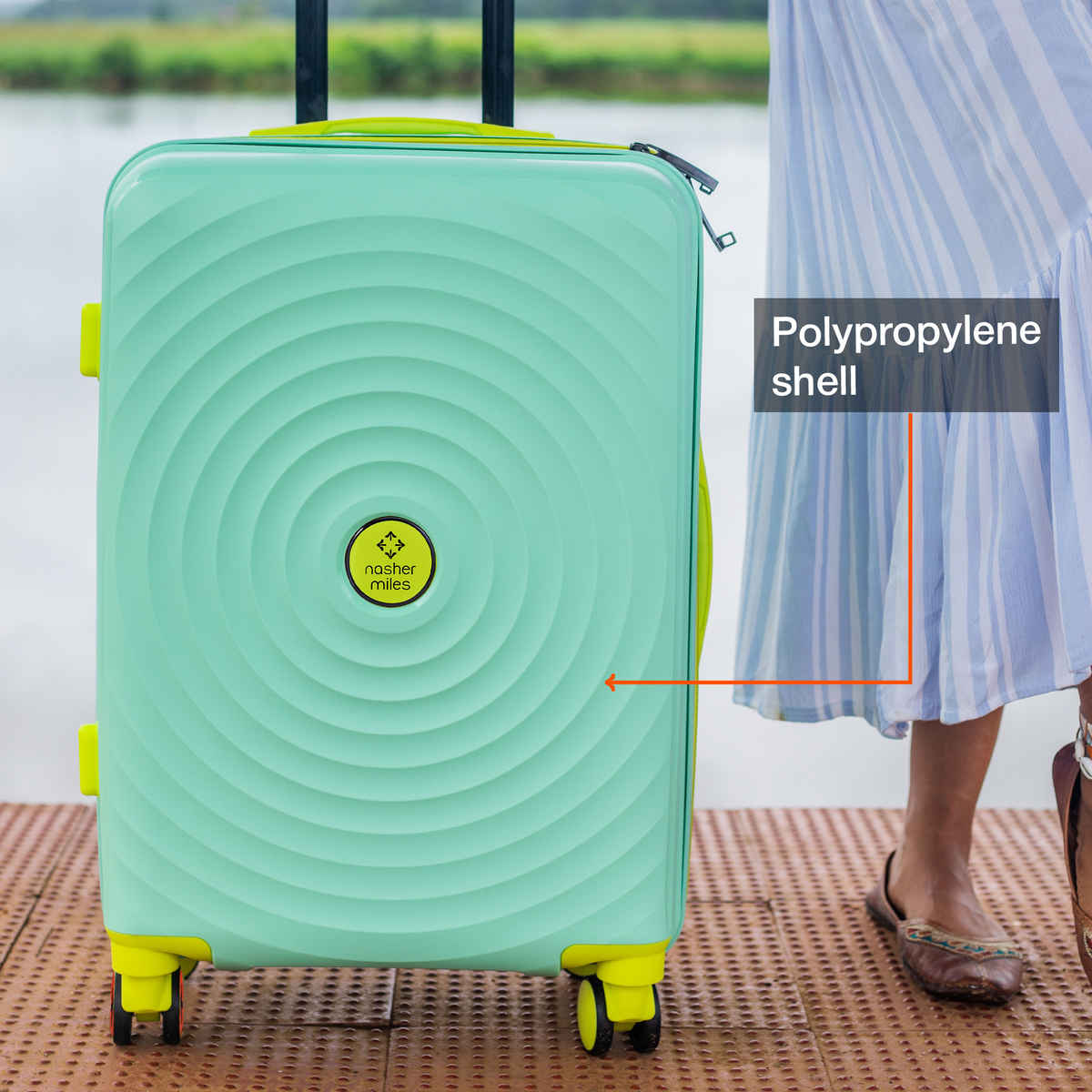 Nasher Miles Goa Check-In Hard Sided Polypropylene- 24 Inch - 65 cm Trolley Bag- Cyan Green