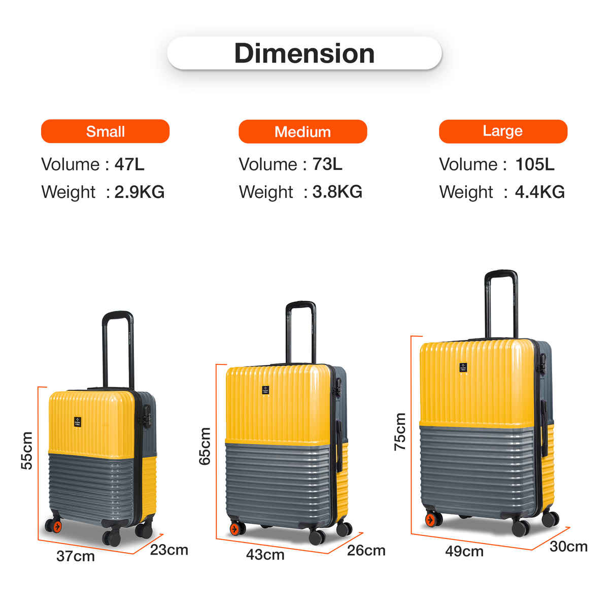 Nasher Miles Unisex Striped ABS and PC 47 L Cabin Luggage | Grey and Yellow - S
