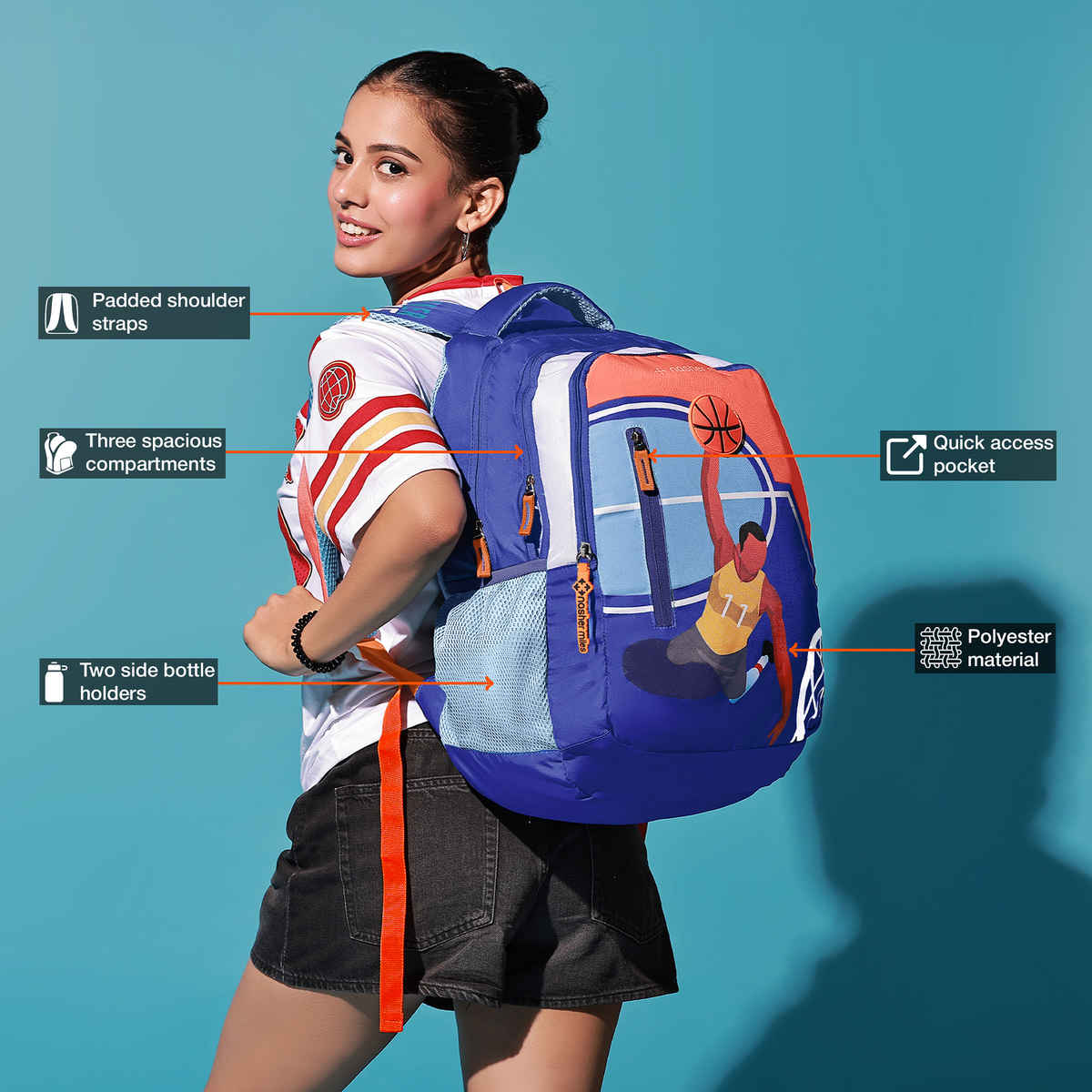 Nasher Miles Basketball Backpack- Unisex-3 Compartment College Bag And School- Blue- 45L