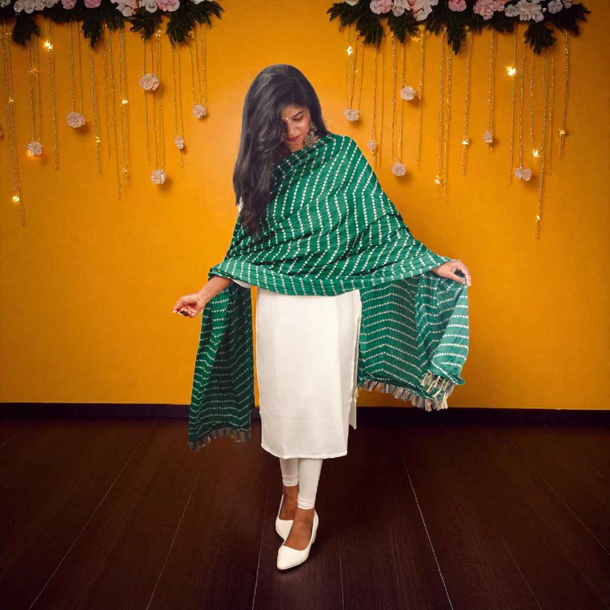 Dark Green Lehariya Dupatta | House of Festivals