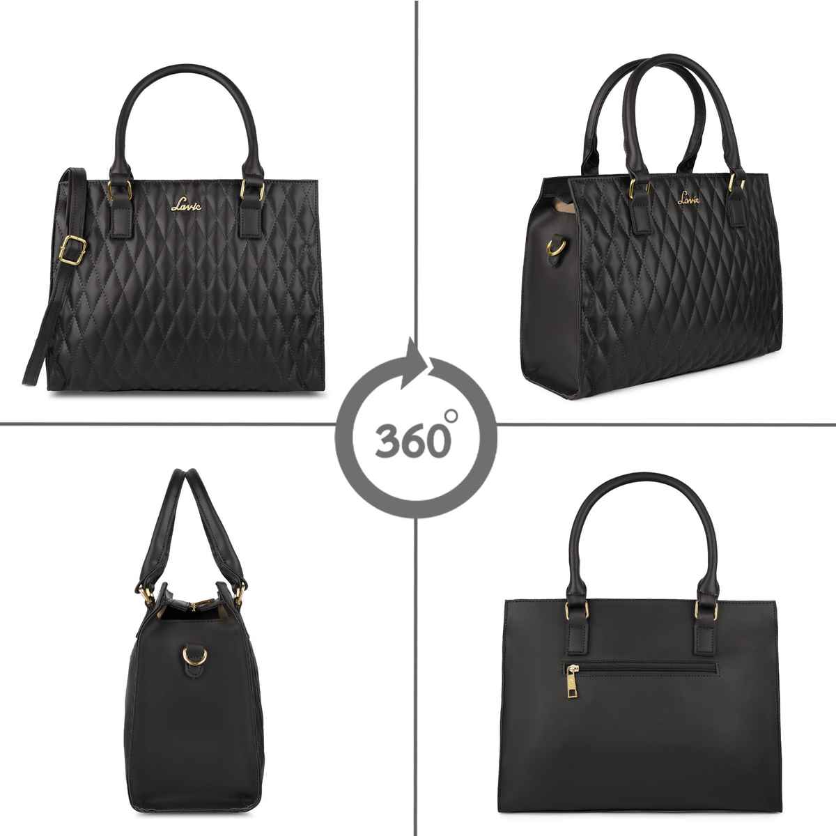 Lavie Womens Stitch Shelly Large Satchel Handbag Black