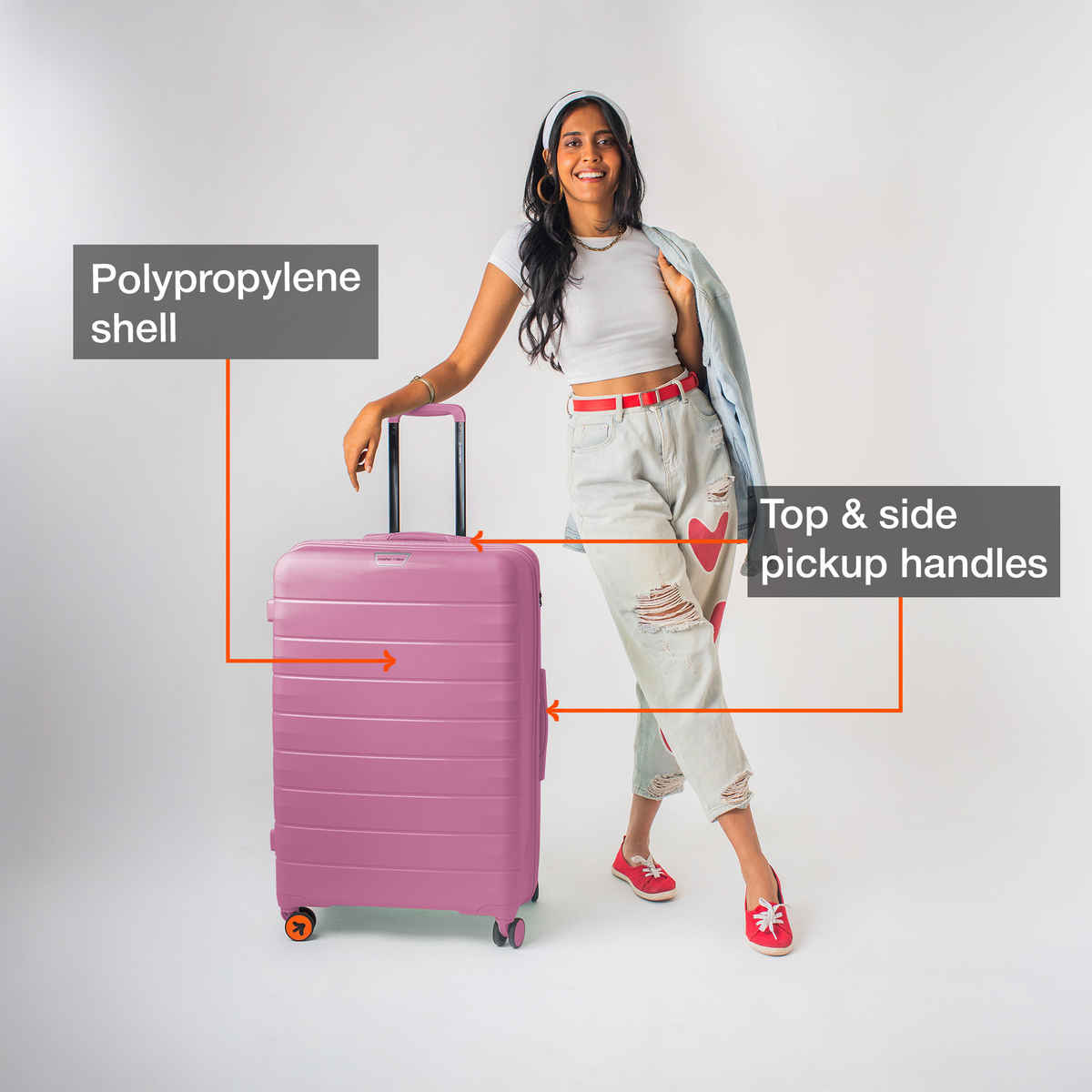 Nasher Miles Vienna Check-In Hardside Polypropylene 24 Inch-65 cm Trolley Bag- Pink