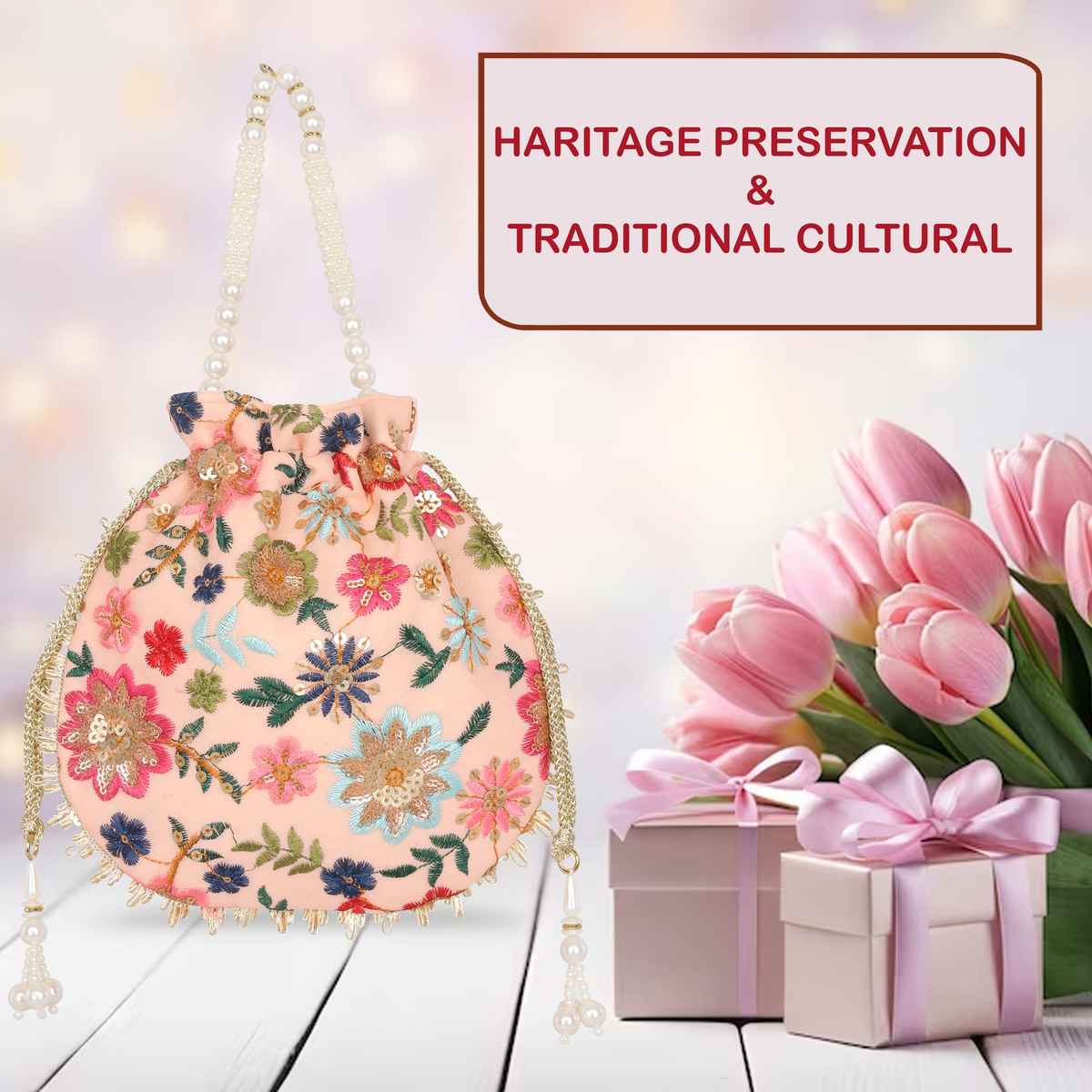 Lavie Women's Jiya Floral Embroidered Potli | Small | Light Pink