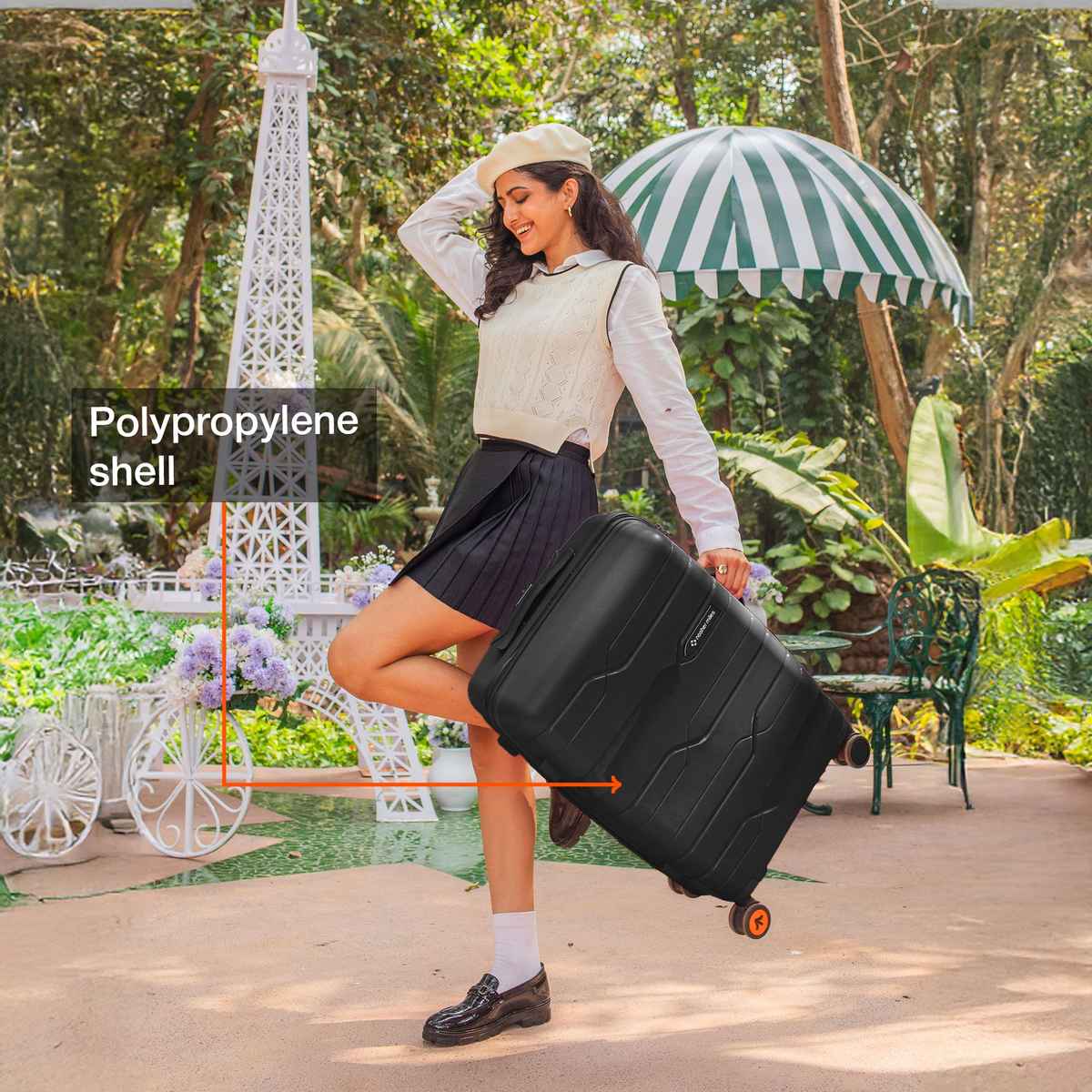 Nasher Miles Paris Check-In Hard-Sided Polypropylene Luggage 24 Inch-65 cm Trolley Bag - Black