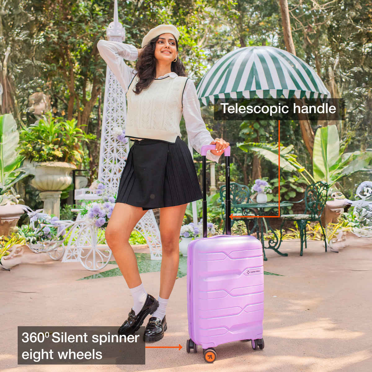 Nasher Miles Paris Cabin Hard-Sided Polypropylene Luggage 20 Inch (55 cm) Trolley Bag - Purple