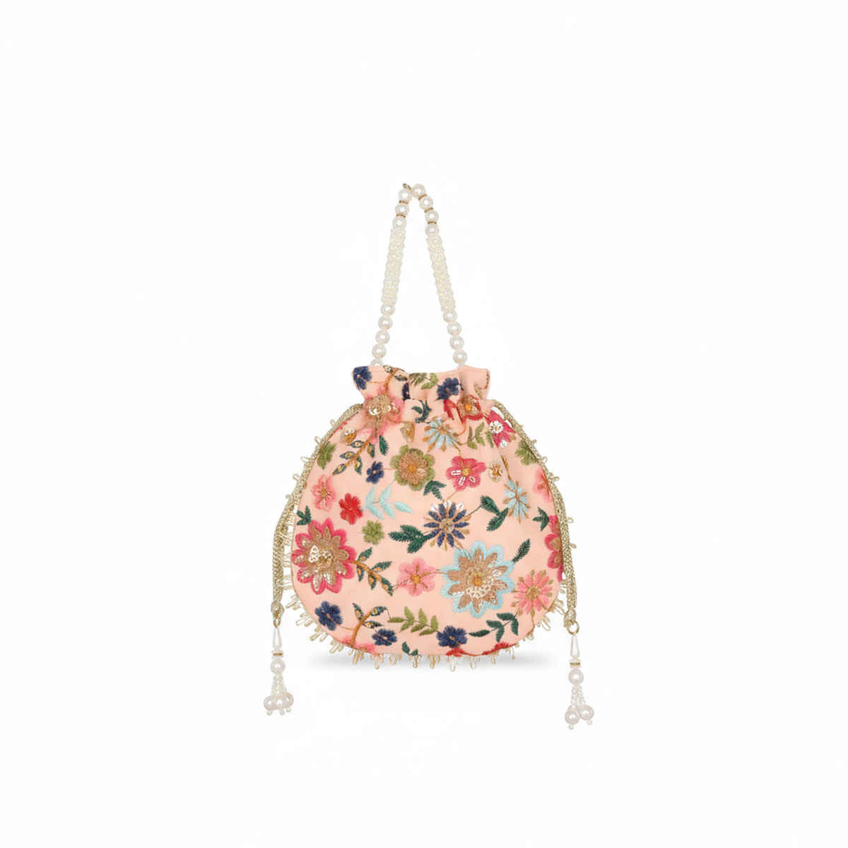 Lavie Women's Jiya Floral Embroidered Potli | Small | Light Pink