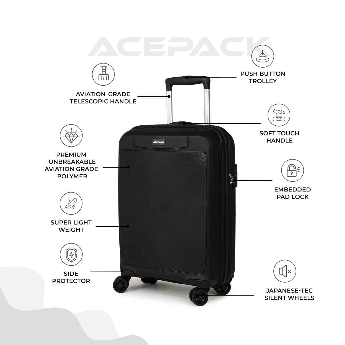 Acepack Comet Trolley Bag | 20 S | Black