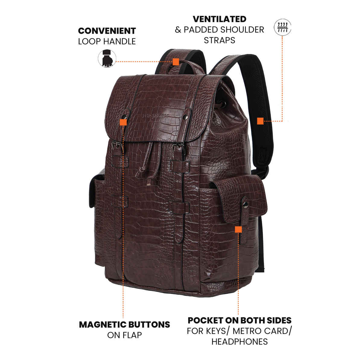 Fur Jaden Unisex Textured Vegan Leather 20 L Laptop Backpack | Brown - 15.6 Inches