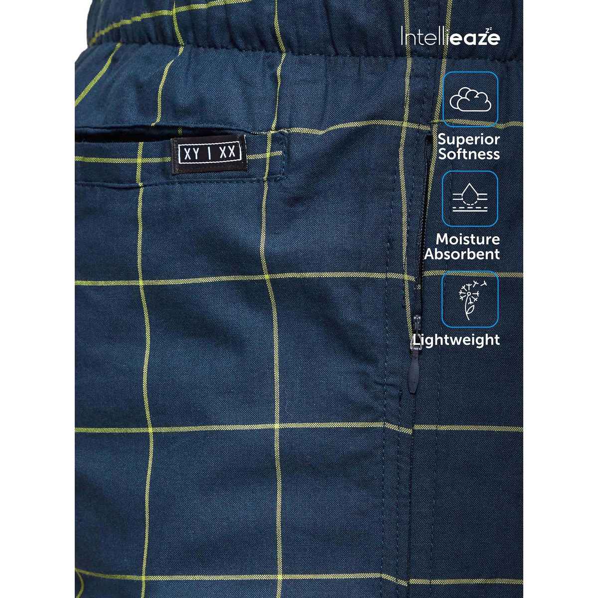 XYXX Checkmate 100% super combed cotton Checks Pyjama Relaxed Fit | 2 Side pockets | Navy- XL