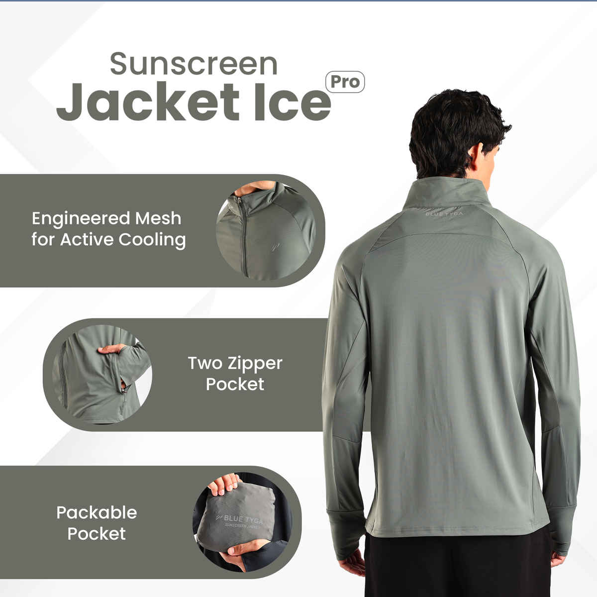 Blue Tyga Men's Sunscreen Jacket | SJE0005 | Olive - M