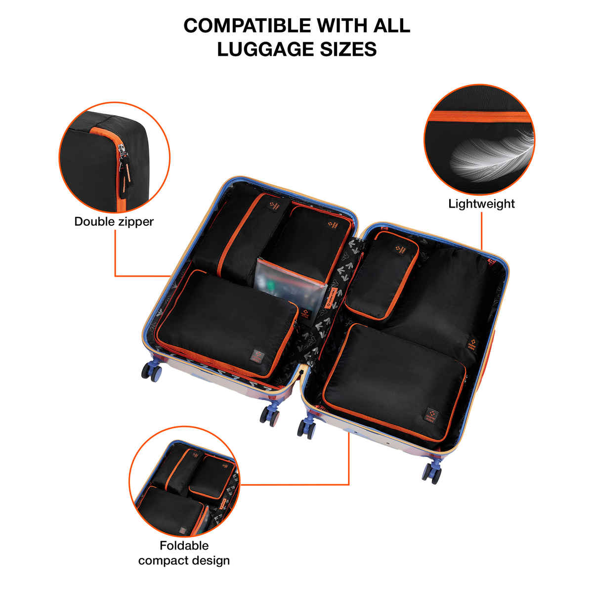 Nasher Miles Packing Cube Travel Organizer with Laundry Bag for Clothes, Shoes & Accessories |Black