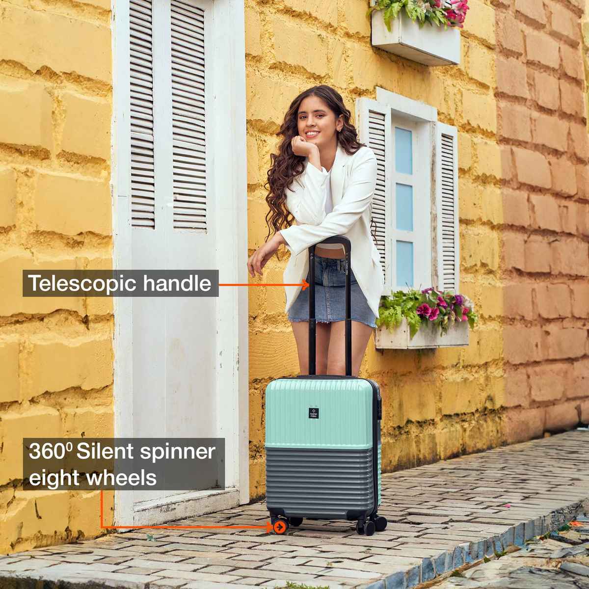 Nasher Miles Unisex Polycarbonate 47 L Hardside Luggage | Dark Blue and Teal - S