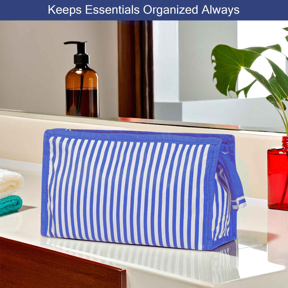 Kuber Industries PVC Toiletry Organizer | Waterproof Travel Cosmetic & Makeup Kit | Blue