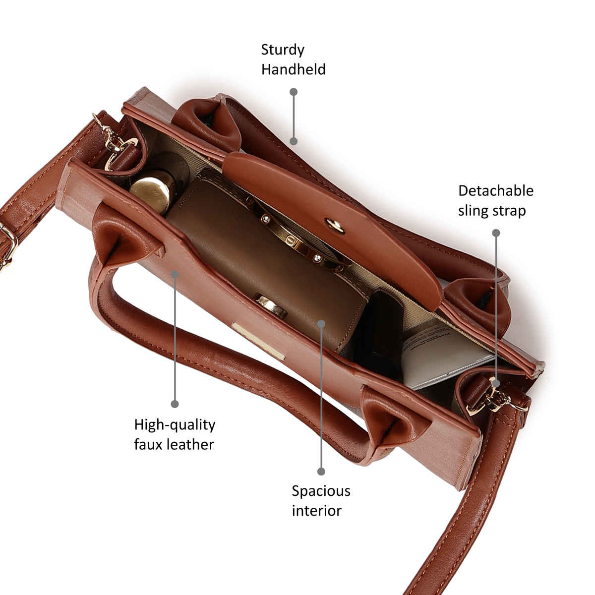 Fastrack PU Structured Solid Sling Bag for Women | Brown