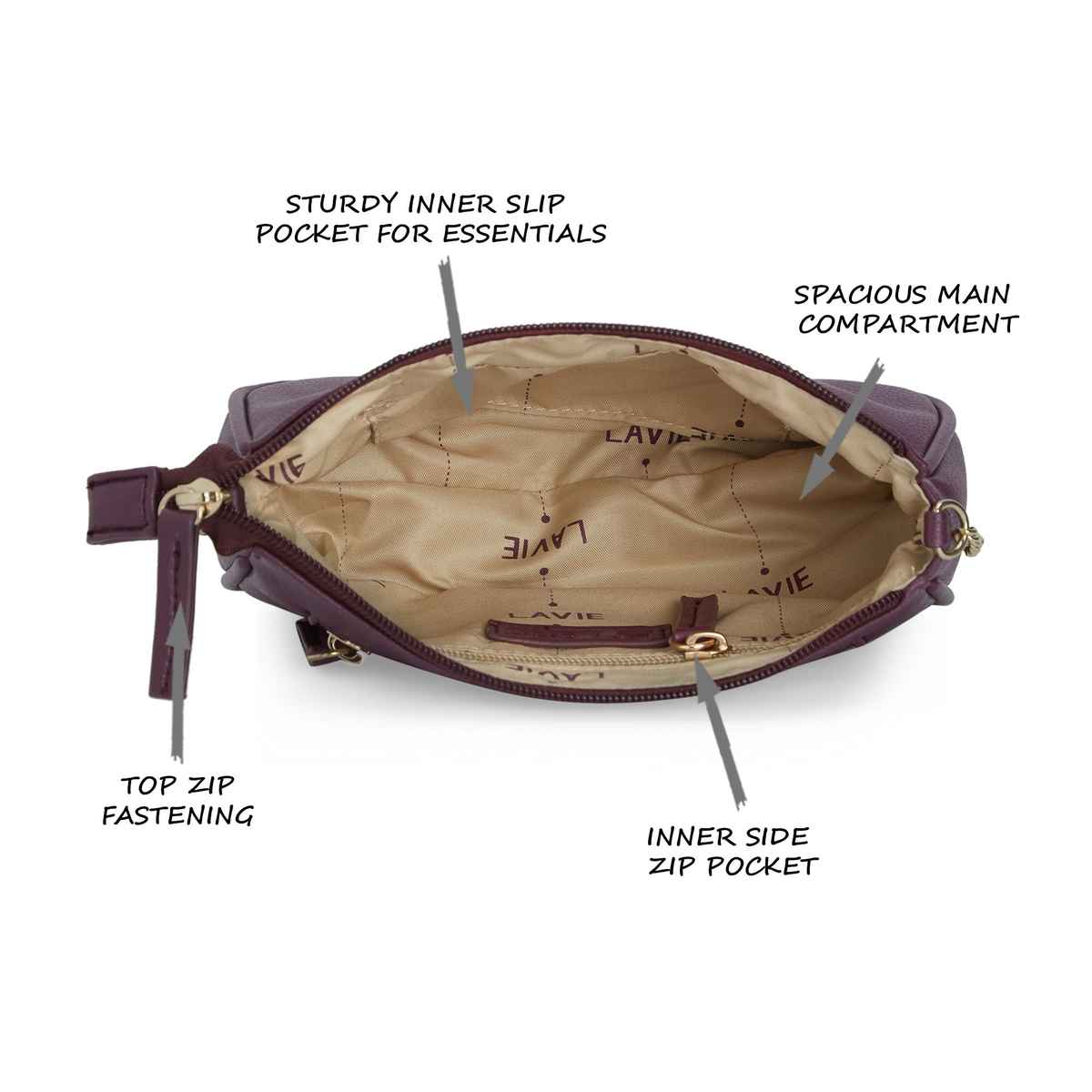 Lavie Women's Rigel Csb Horizontal Cross Body Sling Bag | Ladies Purse Handbag | Purple