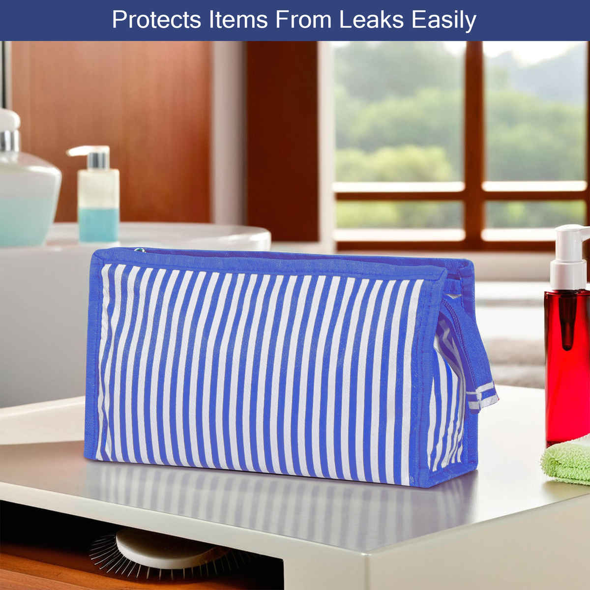 Kuber Industries PVC Toiletry Organizer | Waterproof Travel Cosmetic & Makeup Kit | Blue