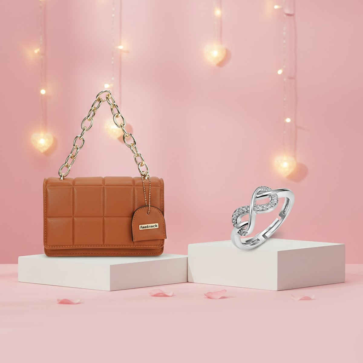 Fastrack Quilted Pattern Sling Bag For Women  (1pc) & Sukkhi Latest Rhodium Plated Cz Infinity Valentine Finger Ring For Women (1pc) Combo