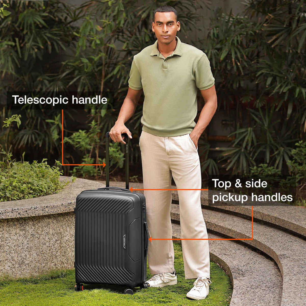 Nasher Miles Coorg Check-In Hard Side Polypropylene (55 & 65 cm) Trolley Bag (Black)