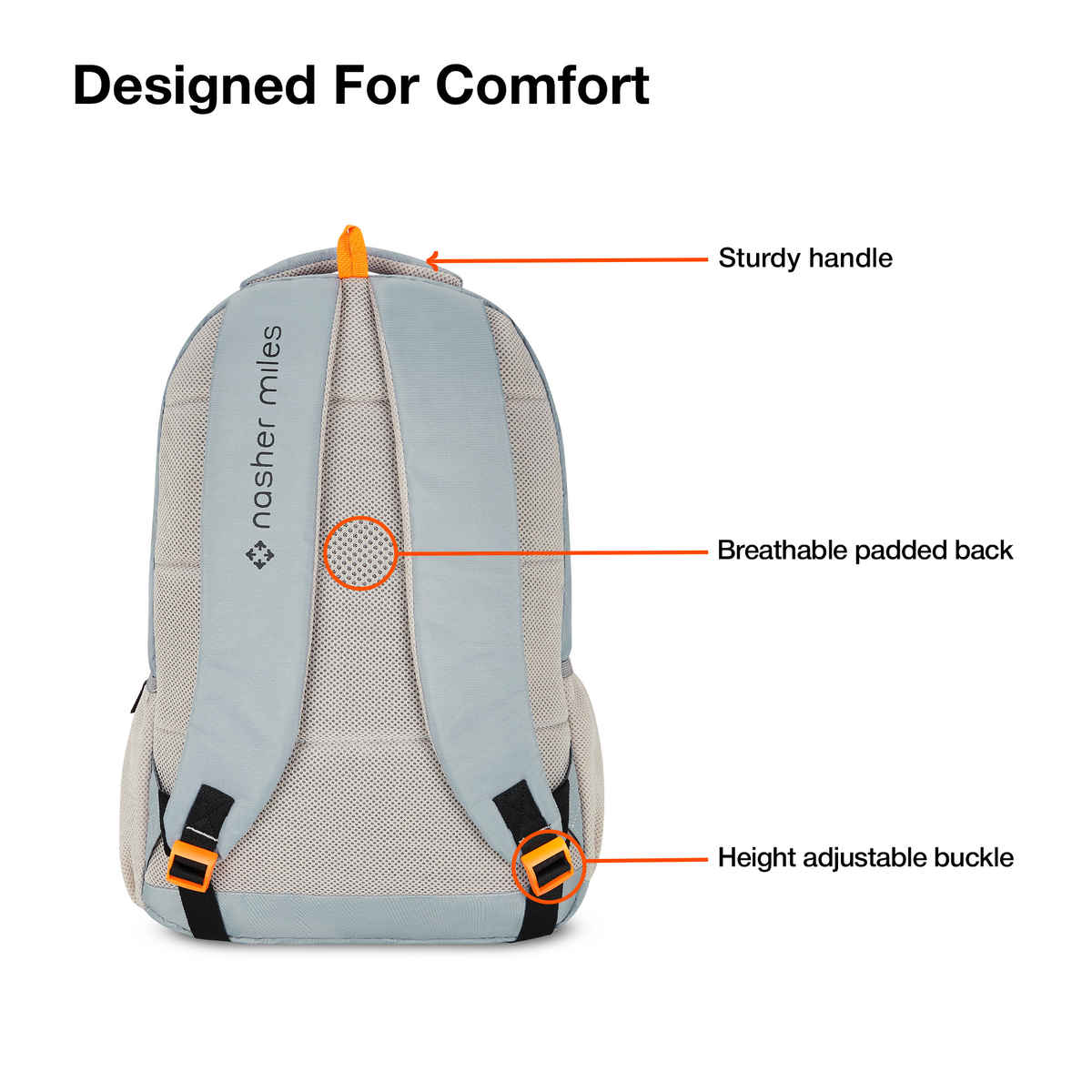 Nasher Miles Cricket Backpack- Unisex- 3 Compartment Casual College Bag- Grey- 45L