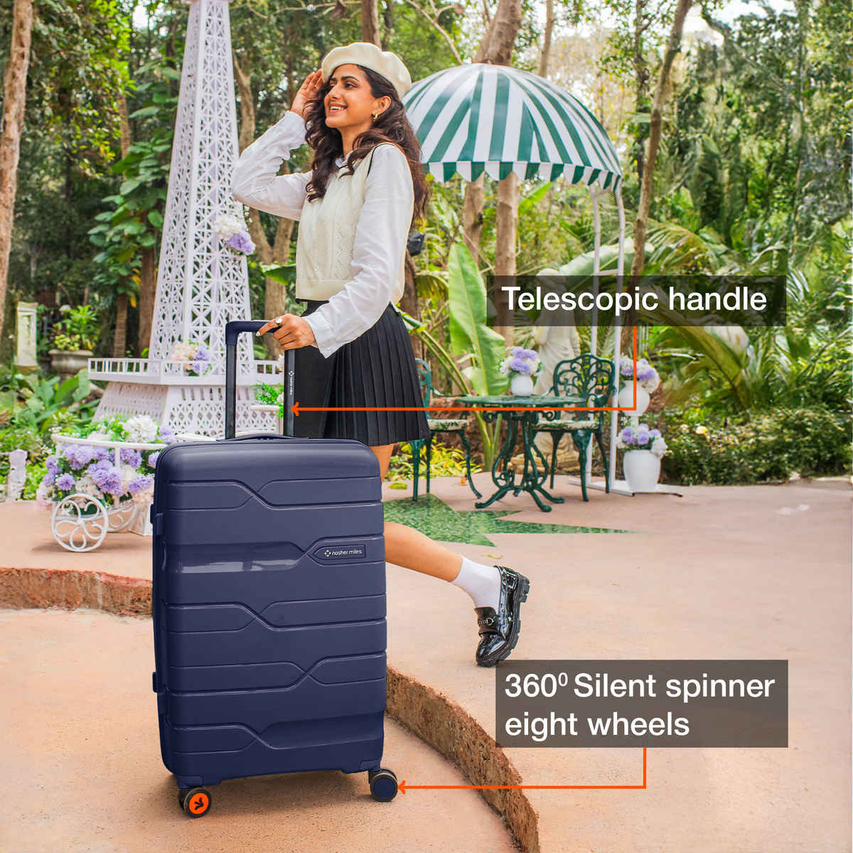 Nasher Miles Paris Check-In Hard Sided Polypropylene 24 Inch|65 cm Trolley Bag - Navy Blue