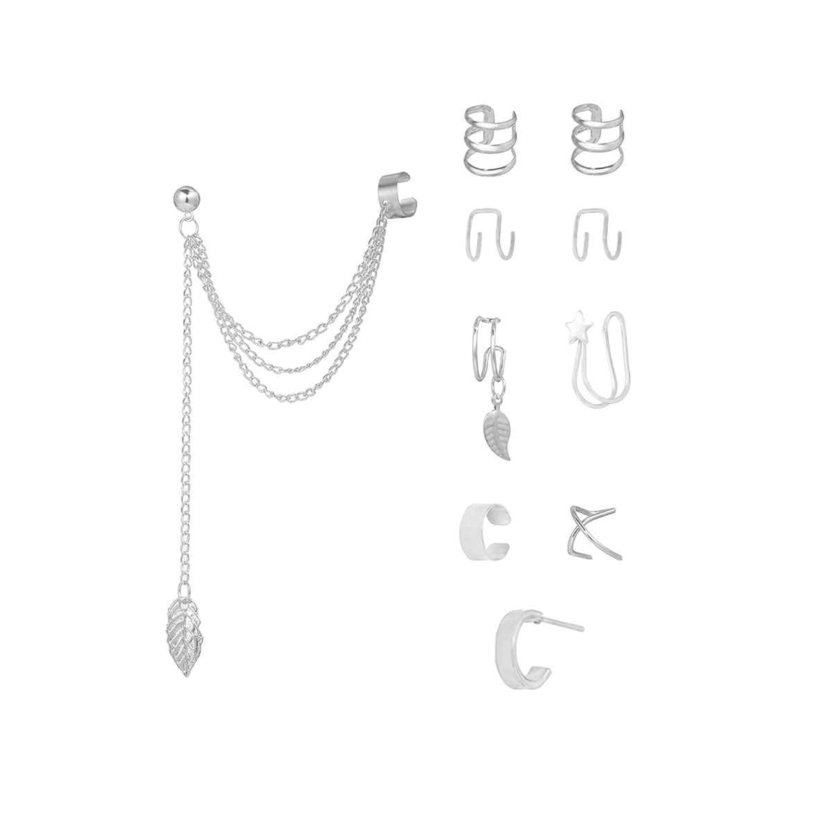 Yellow Chimes Earrings | Silver Ear Cuff Set | Stainless Steel Combo