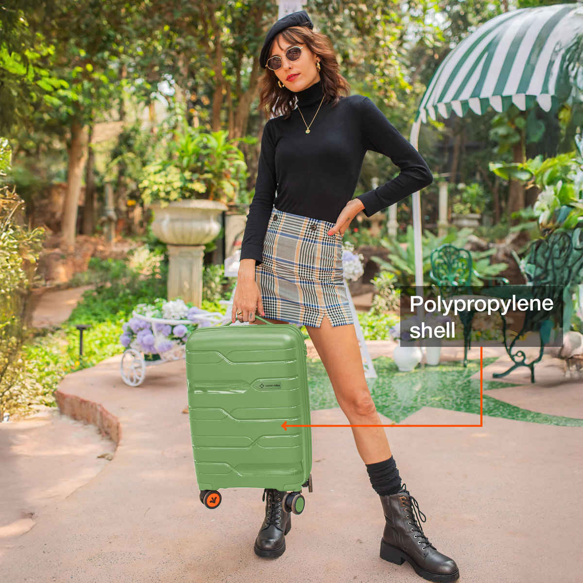 Nasher Miles Paris Cabin Hard Sided Polypropylene 20 Inch|55 cm Trolley Bag - Avacado Green