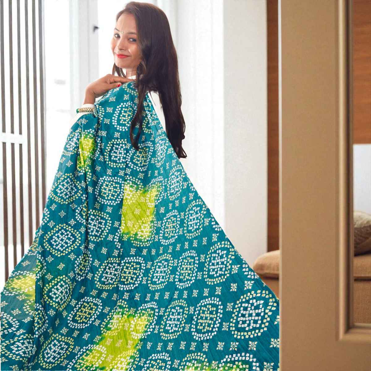 Light Blue Bandhini Dupatta | House of Festivals