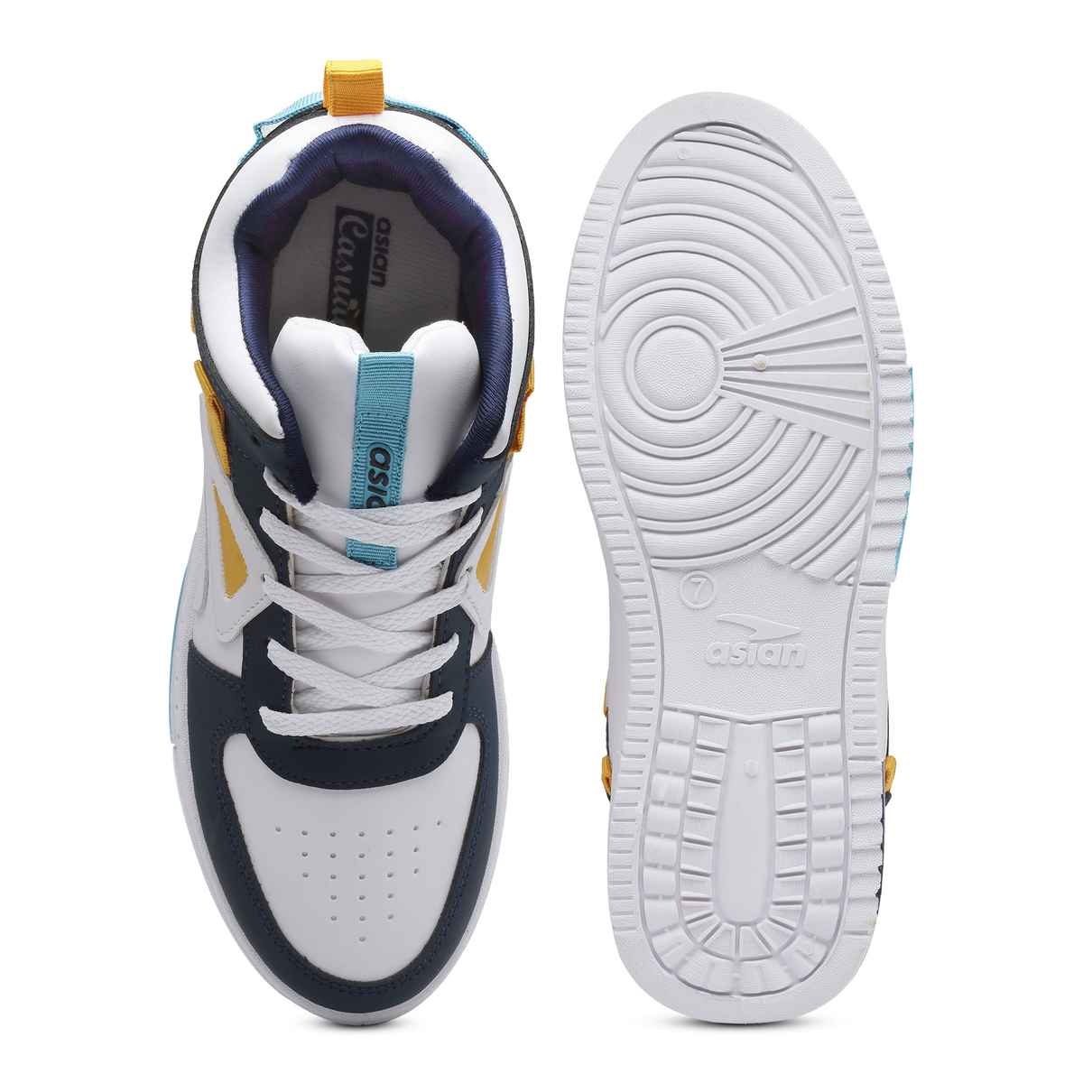 Asian Tarzan-11 Men High Top Sneakers White-Navy (Size-7)