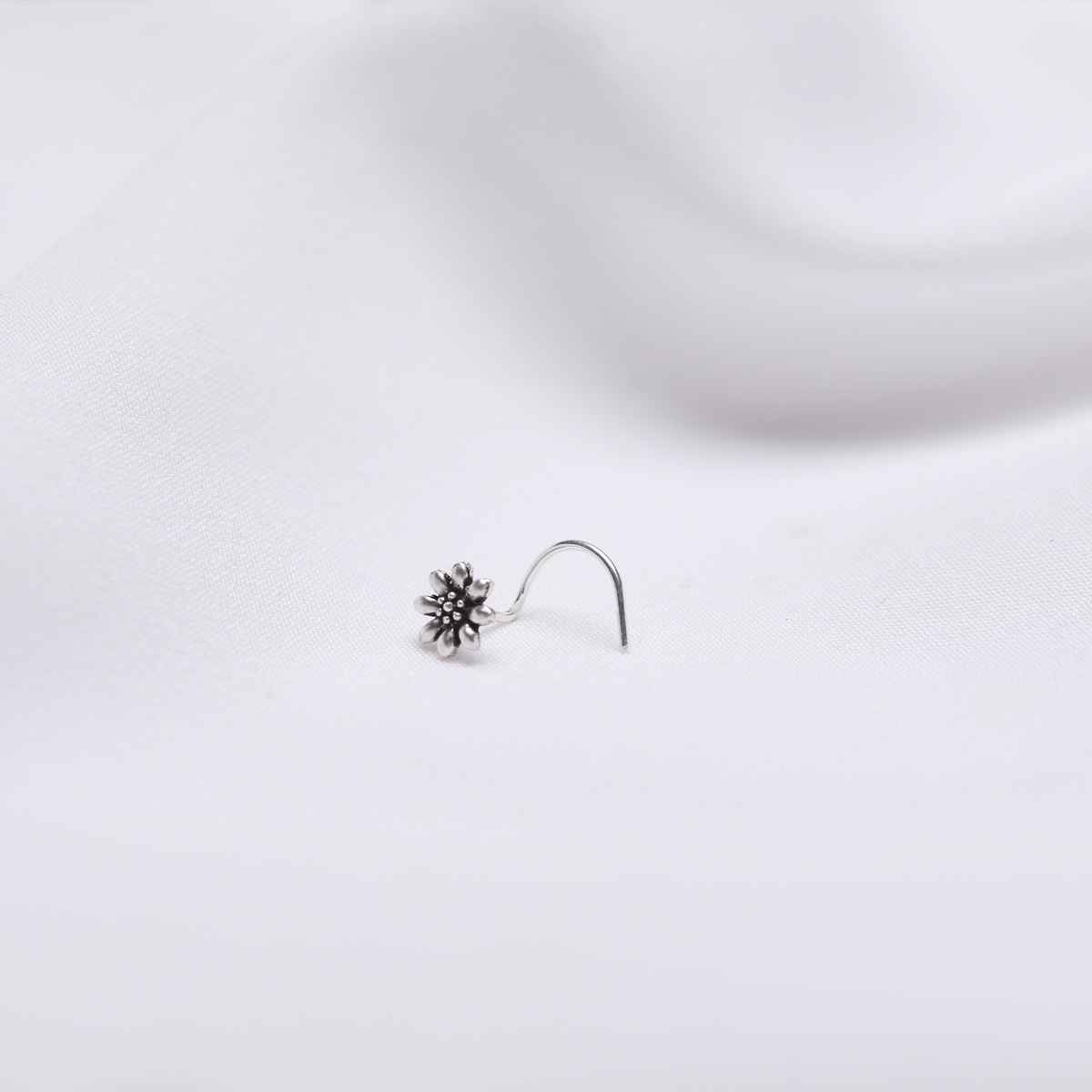 Giva Oxidised Silver Flower Blossom Nose Pin