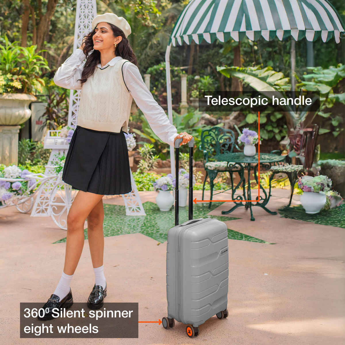 Nasher Miles Paris Cabin Hard Sided Polypropylene 20 Inch|55 cm Trolley Bag - Grey