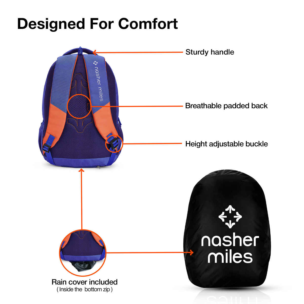 Nasher Miles Modern Polyester Laptop Backpack with Raincover & Front Organiser | Blue - 45 L