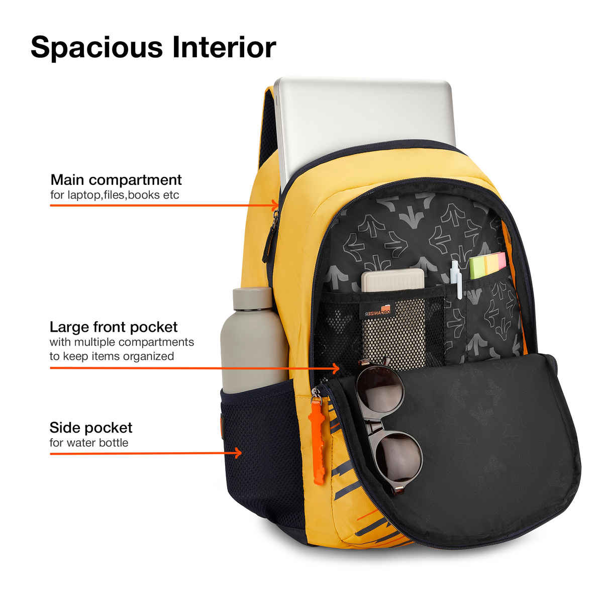 Nasher Miles Backpack for Unisex | Laptop Backpack | Casual Geography | Yellow - 31L