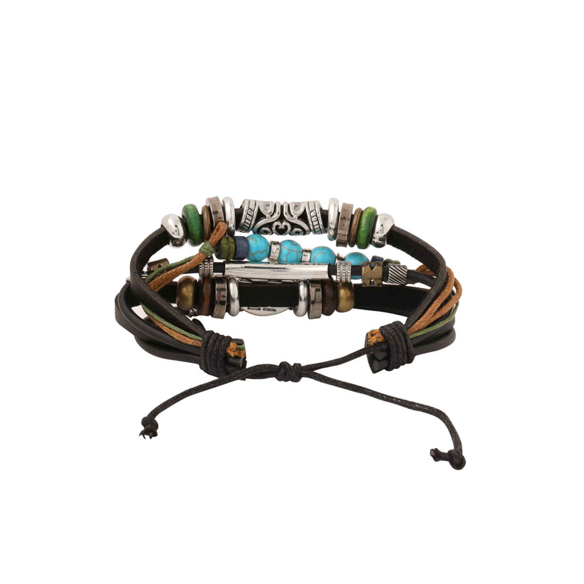 Yellow Chimes Unisex Evil Eye Black & Blue Leather Wraparound Bracelet