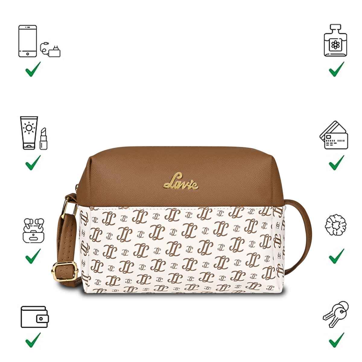 Lavie Women's Mono Ll Senna Box Crossbody Sling Bag | Ladies Purse Handbag | Off White