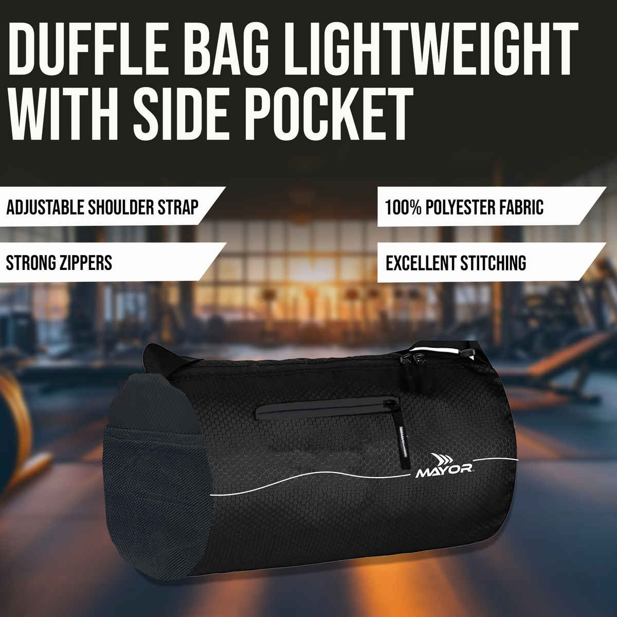 Mayor Prime Gym Bag with Side Pocket | Black | Kit Bag