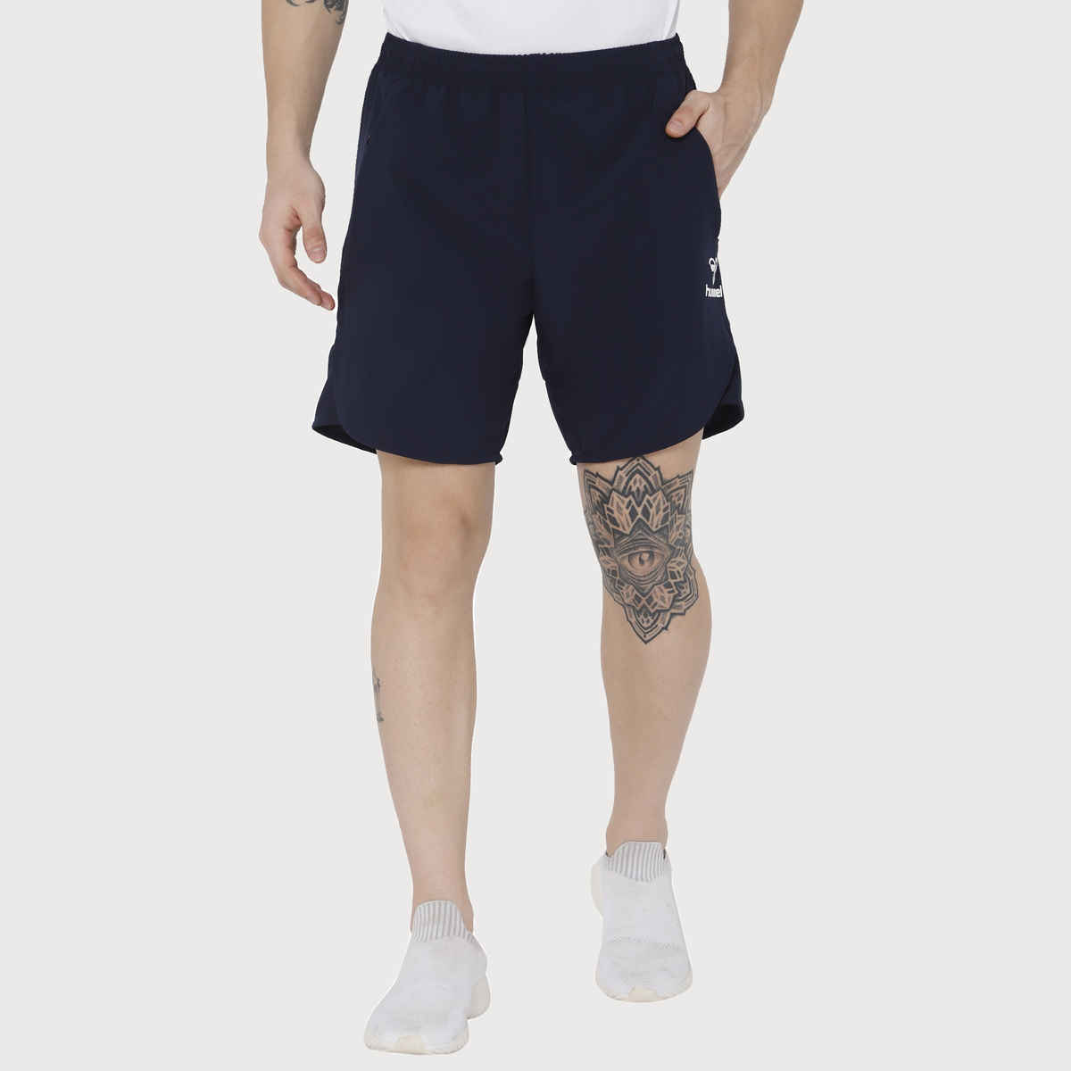 hummel Men's Kuro Solid Regular Fit Gym Shorts with Zipper Pockets | Real Navy - L