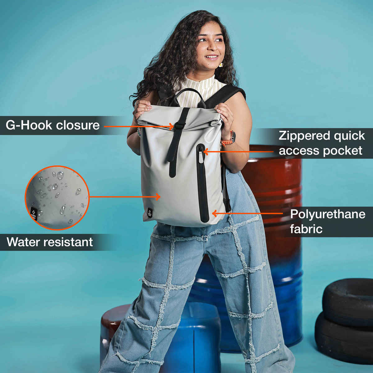 Nasher Miles Chelsea 28 L Top-open, Polyurethane Laptop Backpack for College and School- Grey