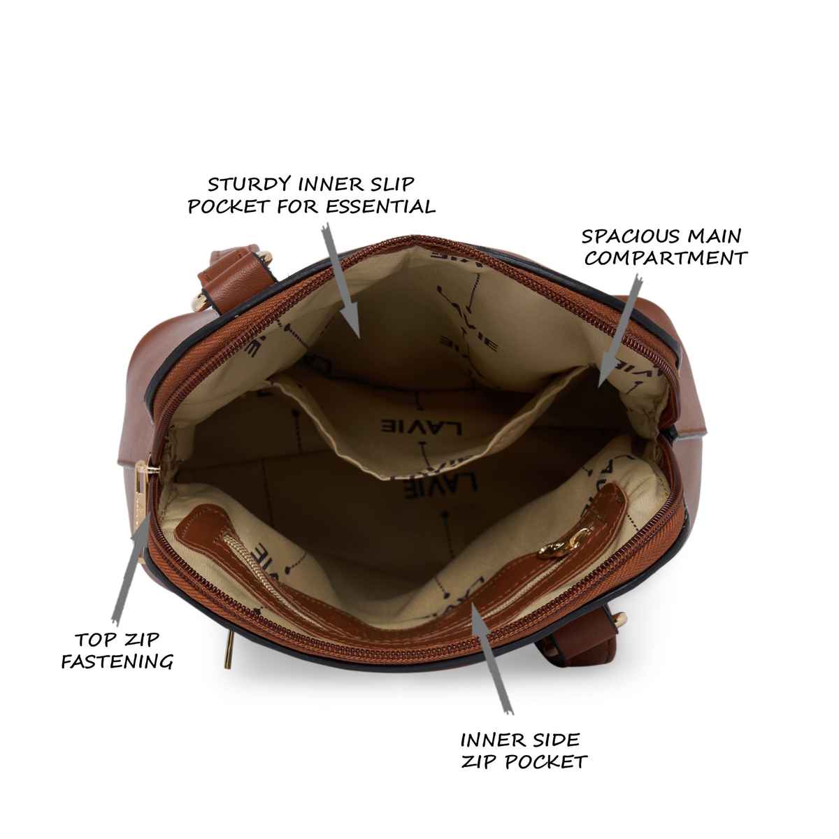 Lavie Women's Merlin Vertical Dome Cross Body Sling Bag | Ladies Purse Handbag | Tan